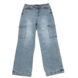 Judy Blue Womens Wide‎ Leg Cargo Jeans Light Wash Denim Size 13/31 High Waist